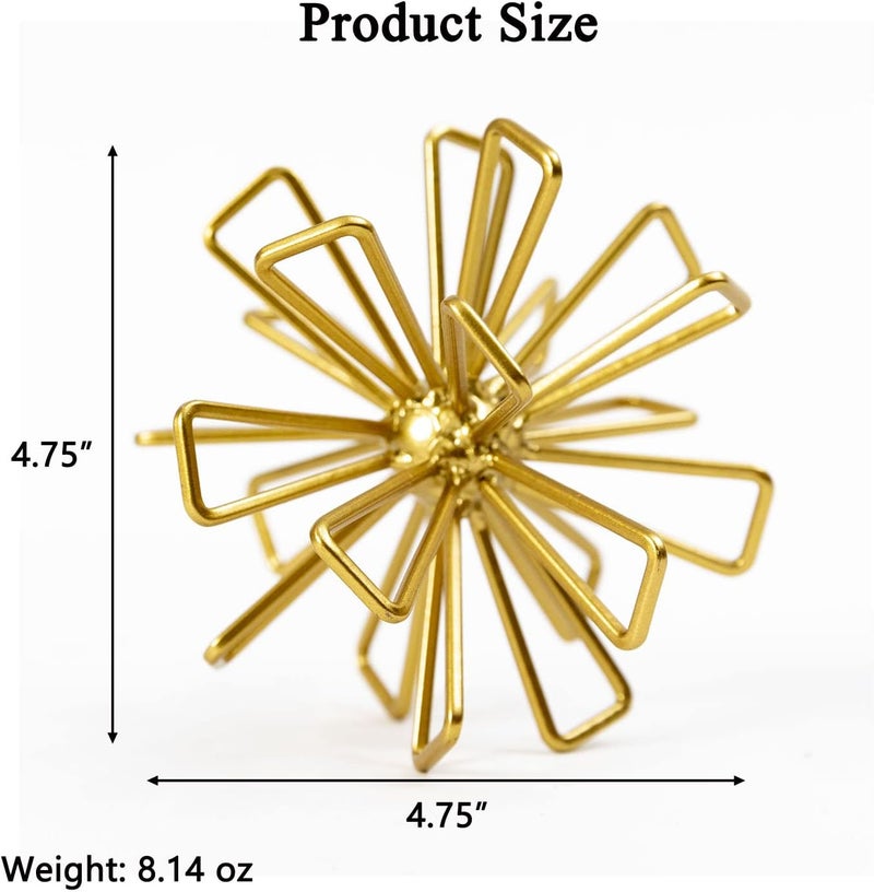 TICKCACY Metal Small Geometric Sculpture, 4.75" Gold Triangular Striking Iron Table Decoration Sphere, 3D Metal Home Table Top Decor Ball, Abstract Decorative Tabletop Orbs for Living Room Office - Image 3